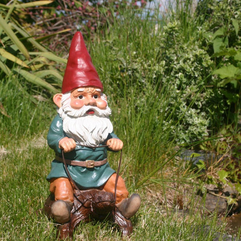 Garden Gnome Riding Turtle 14"