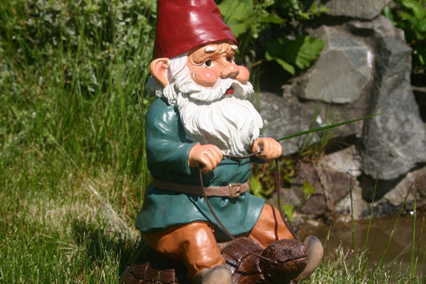 Garden Gnome Riding Turtle 14"