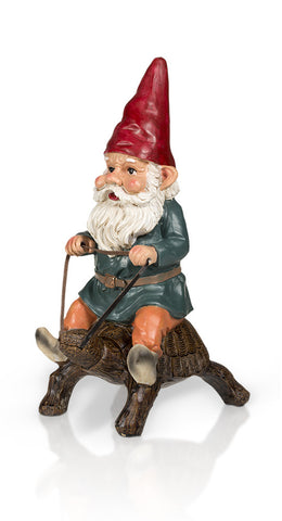 Garden Gnome Riding Turtle 14"