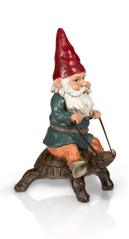 Garden Gnome Riding Turtle 14"